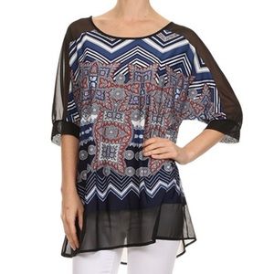 Vision - Navy Geometric Scoop Neck Top